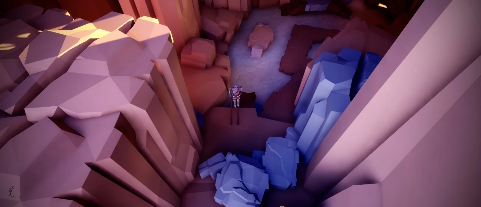 Looking down into a cave from the colossus's point of view.